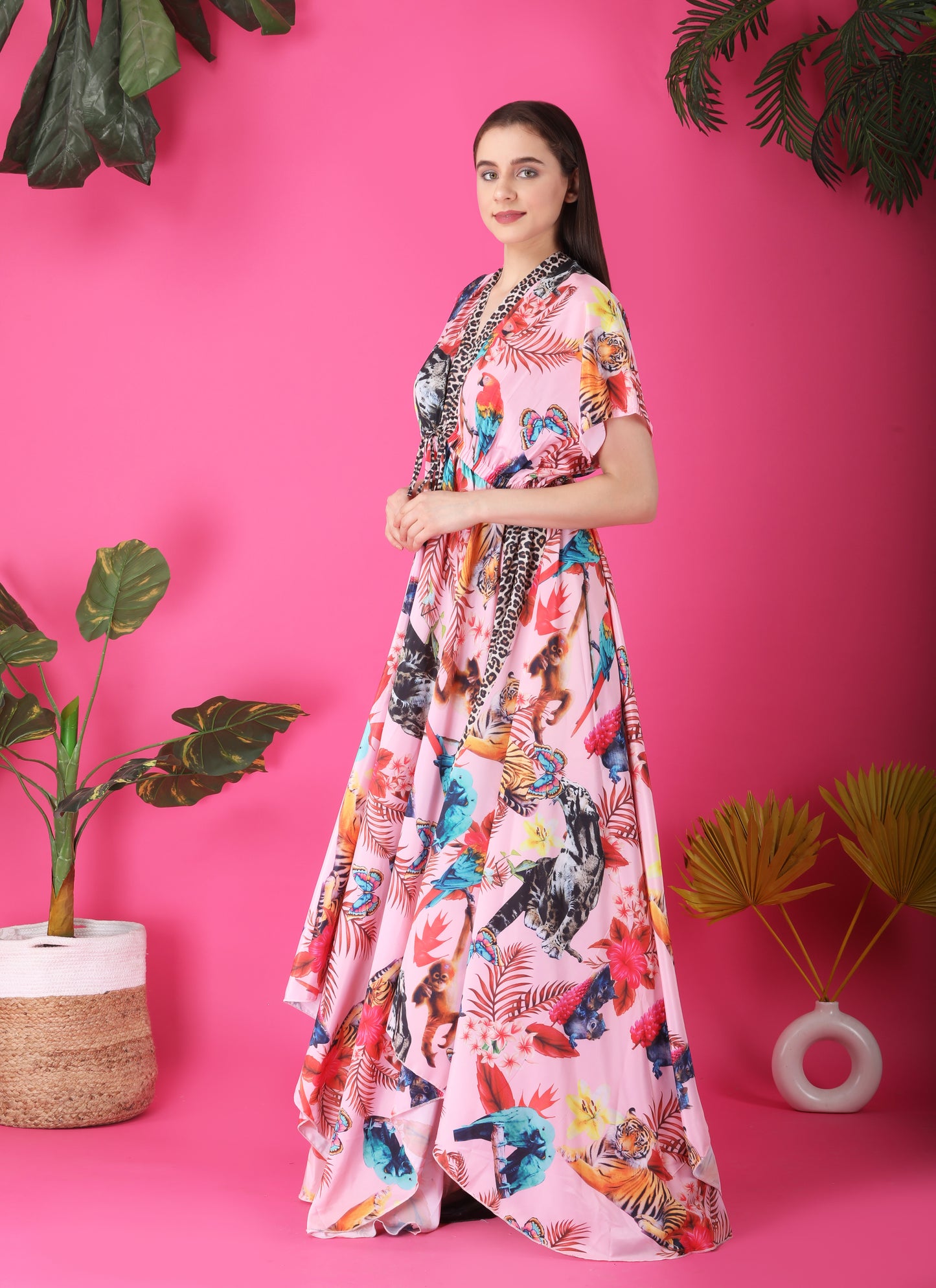 Krakshi - Dusty Pink Floral Flary Dress for Women