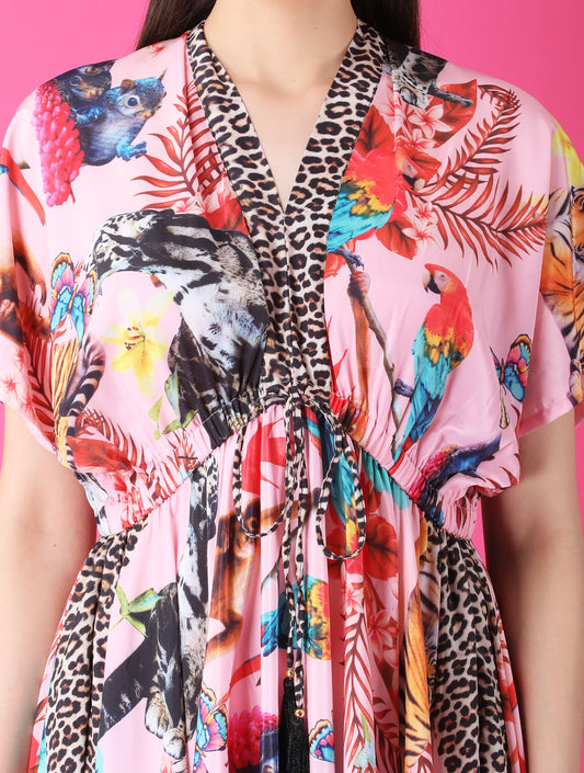 Krakshi - Dusty Pink Floral Flary Dress for Women