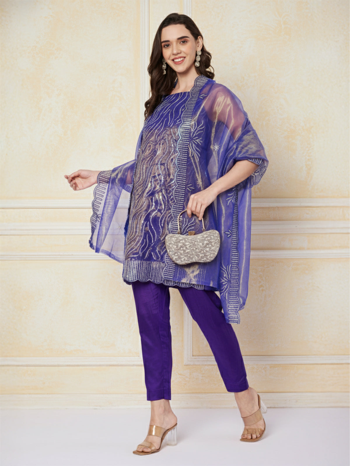 Royal Blue sequence lehriya Indo western Dress – Kuberakshi