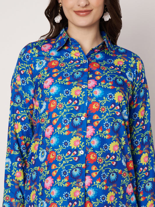 Kuberakshi- Blue floral Midi shirt Dress