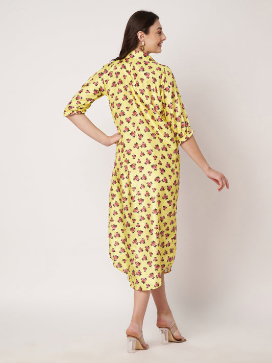 Kuberakshi -Yellow with small flower print shirt style long dress