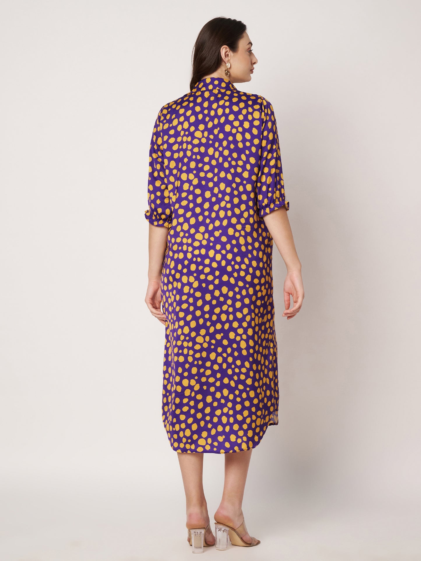 Kuberakshi- π Purple & Yellow Polka Dot Shirt Dress
