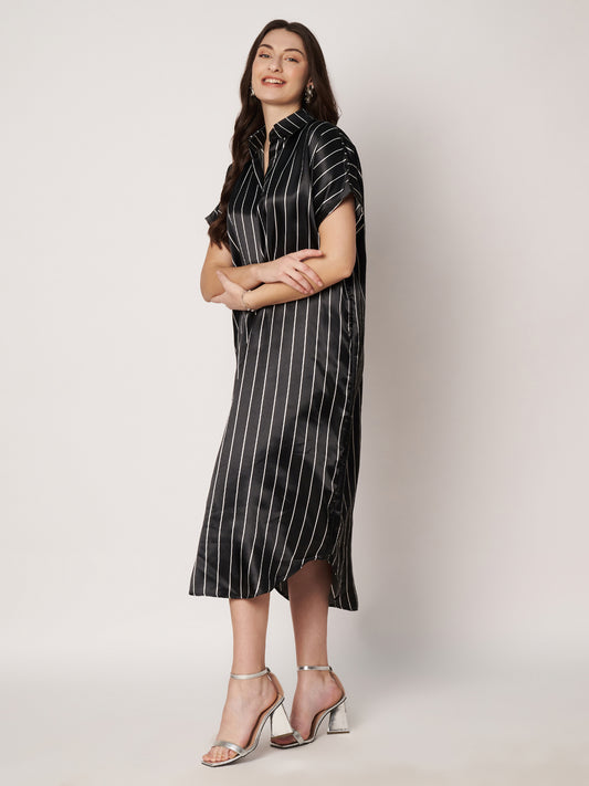 Kuberakshi- Black strip print long Dress