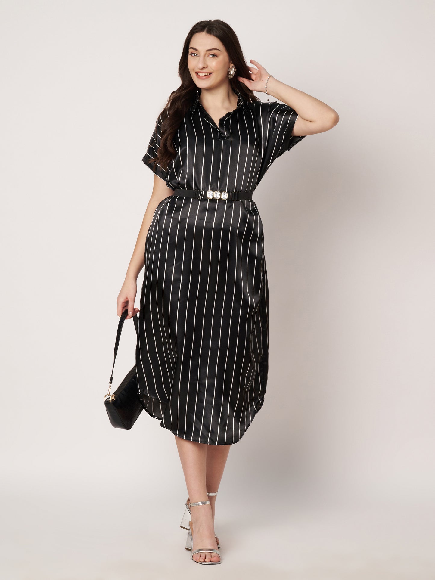 Kuberakshi- Black strip print long Dress