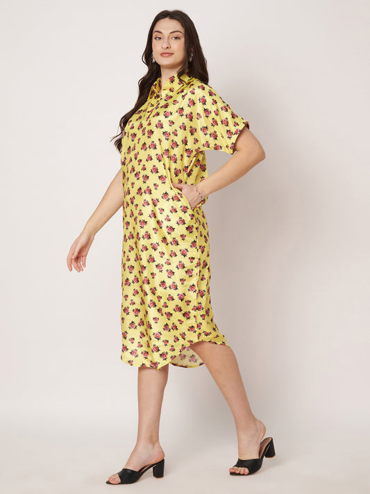 Kuberakshi-Dark Yellow with little flowers long dress with Korean sleeves