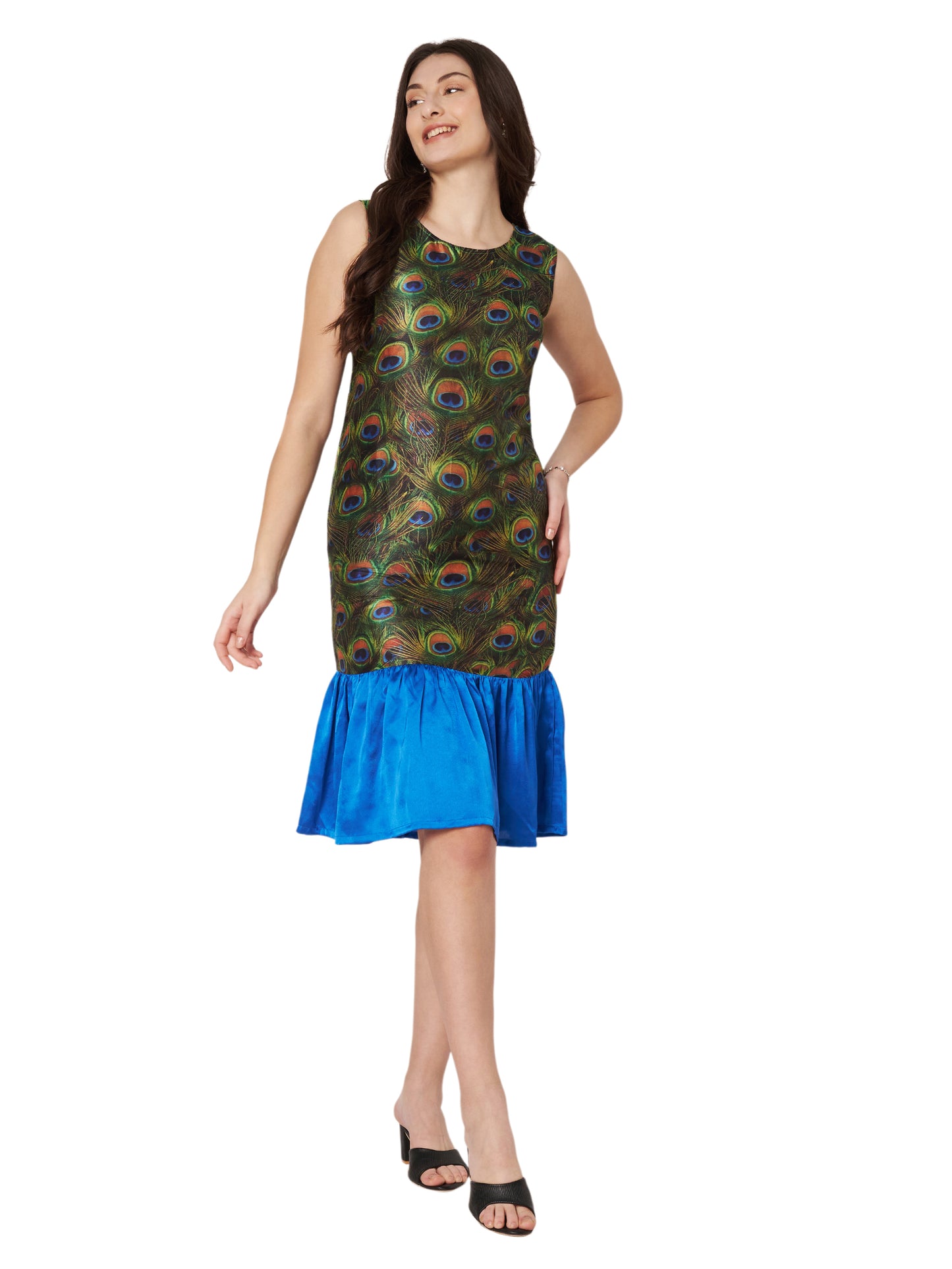 Kuberakshi-Peacock print long dress