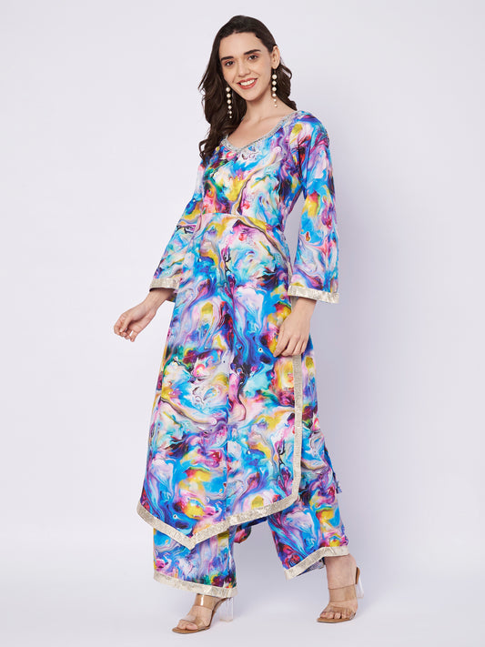 Multicolor Abstract Print Kaftan Dress