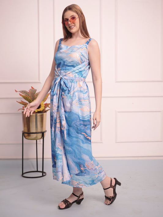 Ocean Breeze Marble Print Sleeveless Jumpsuit