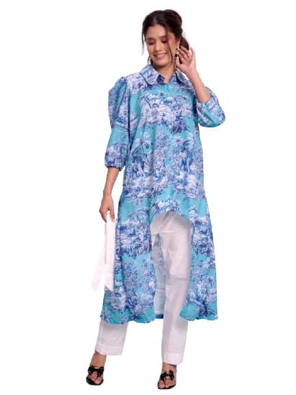 Light Blue Printed Cord set with belt