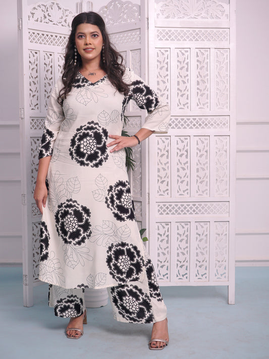 Off White And Black Print Long Cord set