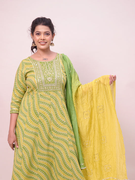 Green Jaipuri Print Frock Suit