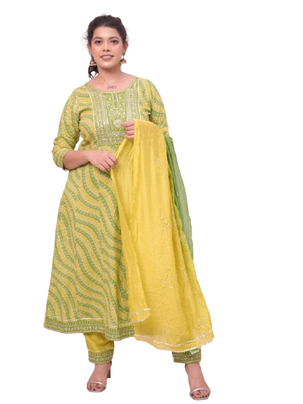 Green Jaipuri Print Frock Suit