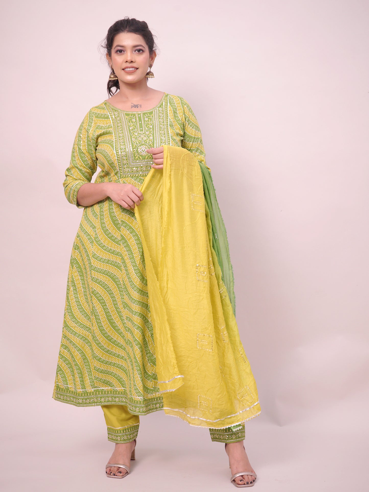 Green Jaipuri Print Frock Suit