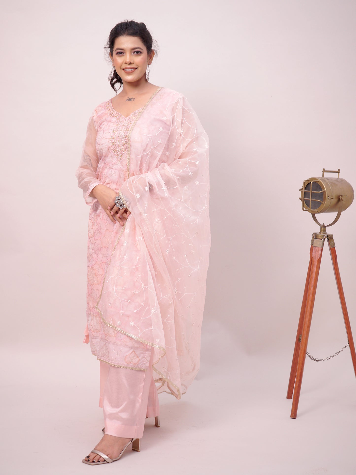 Baby Pink Kurta Palazzo Dupatta Set for women | Girls
