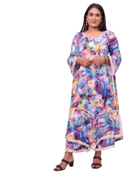 Multicolor Abstract Print Kaftan Dress