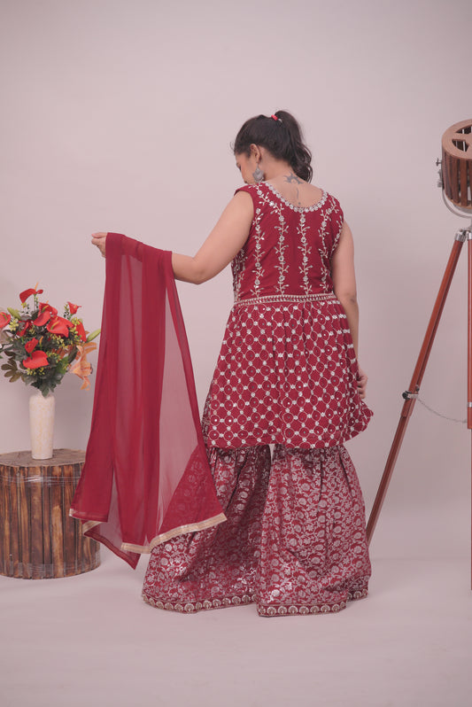 Kuberakshii - Red Garara Suit set for women |Ladies |Girls