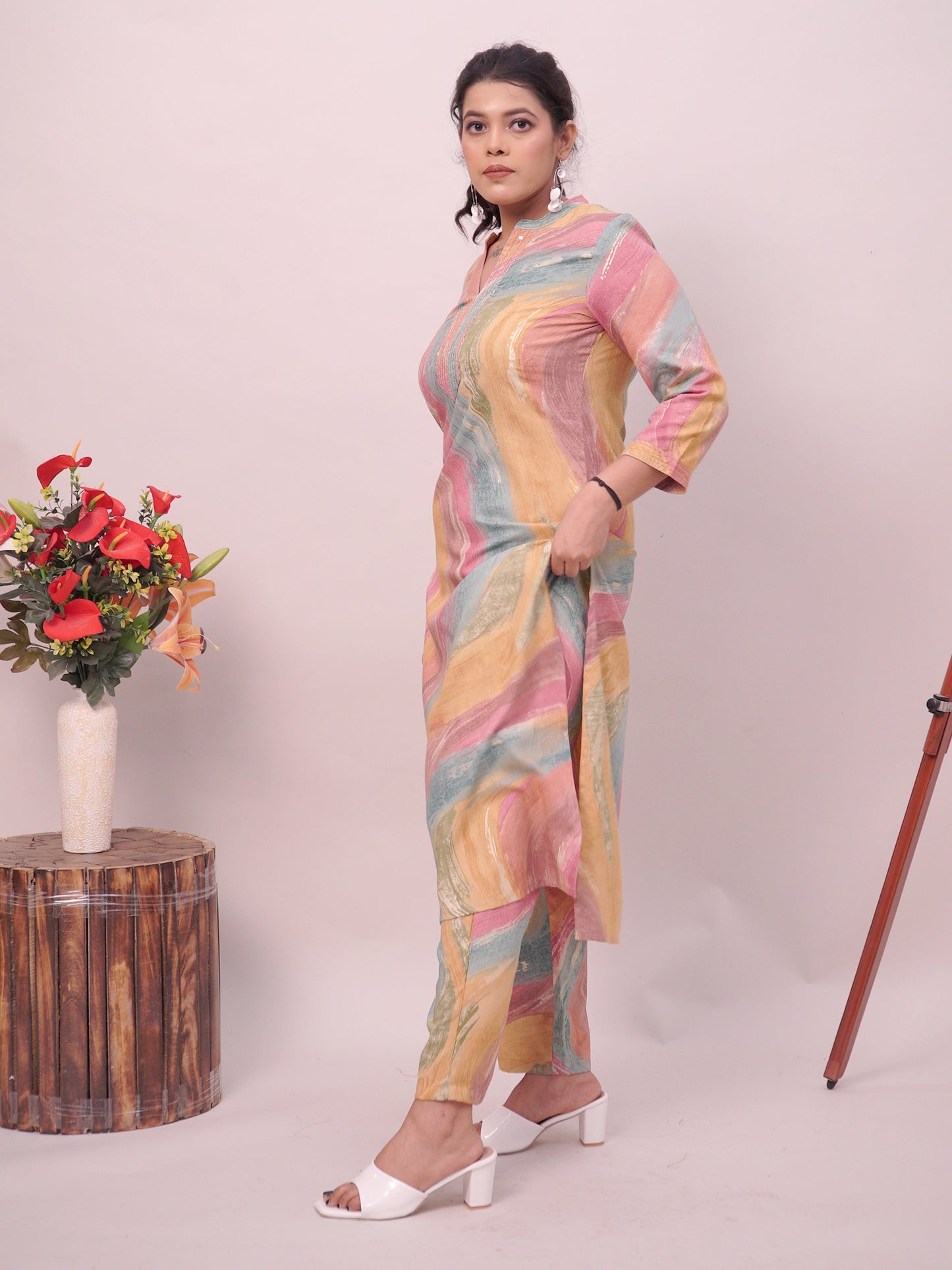 Multi colour Long kurta style Cord Set