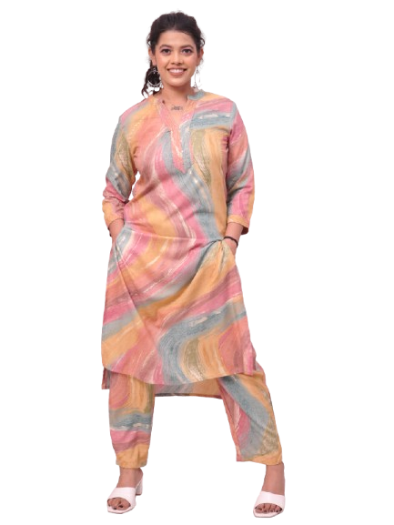 Multi colour Long kurta style Cord Set