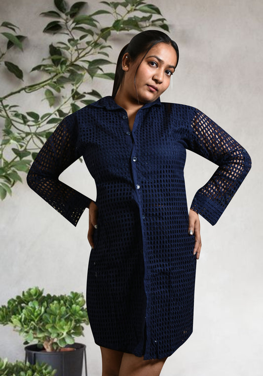 Kuberakshii -Navy Blue Long Shirt
