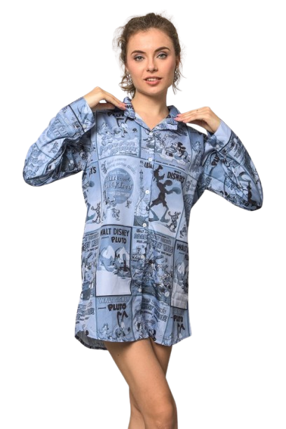 Mickey Printed Oversized Blue Shirt for Girls & Women