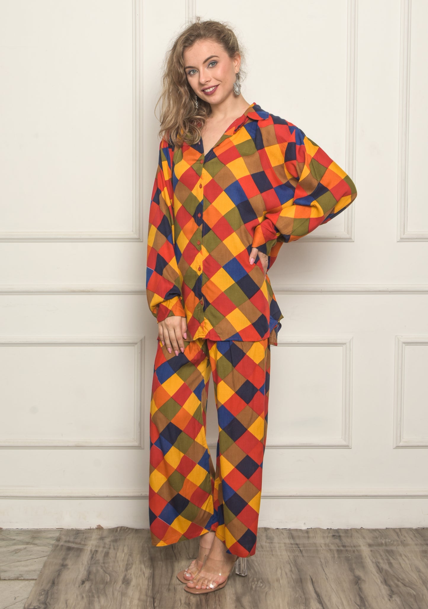 Shirt & Trouser set For Women _Multicolor Check Printed