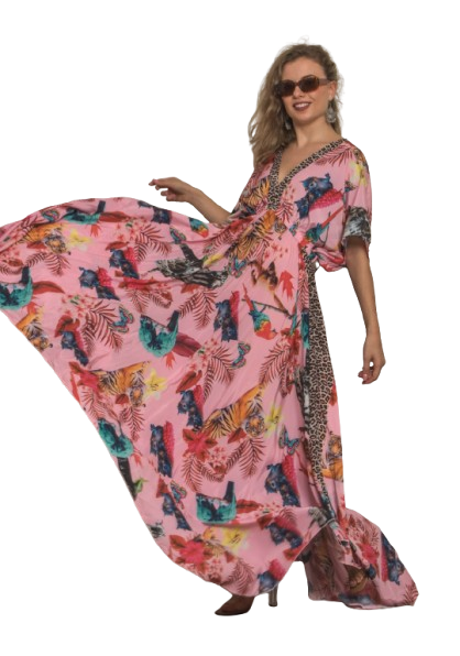 Krakshi - Dusty Pink Floral Flary Dress for Women