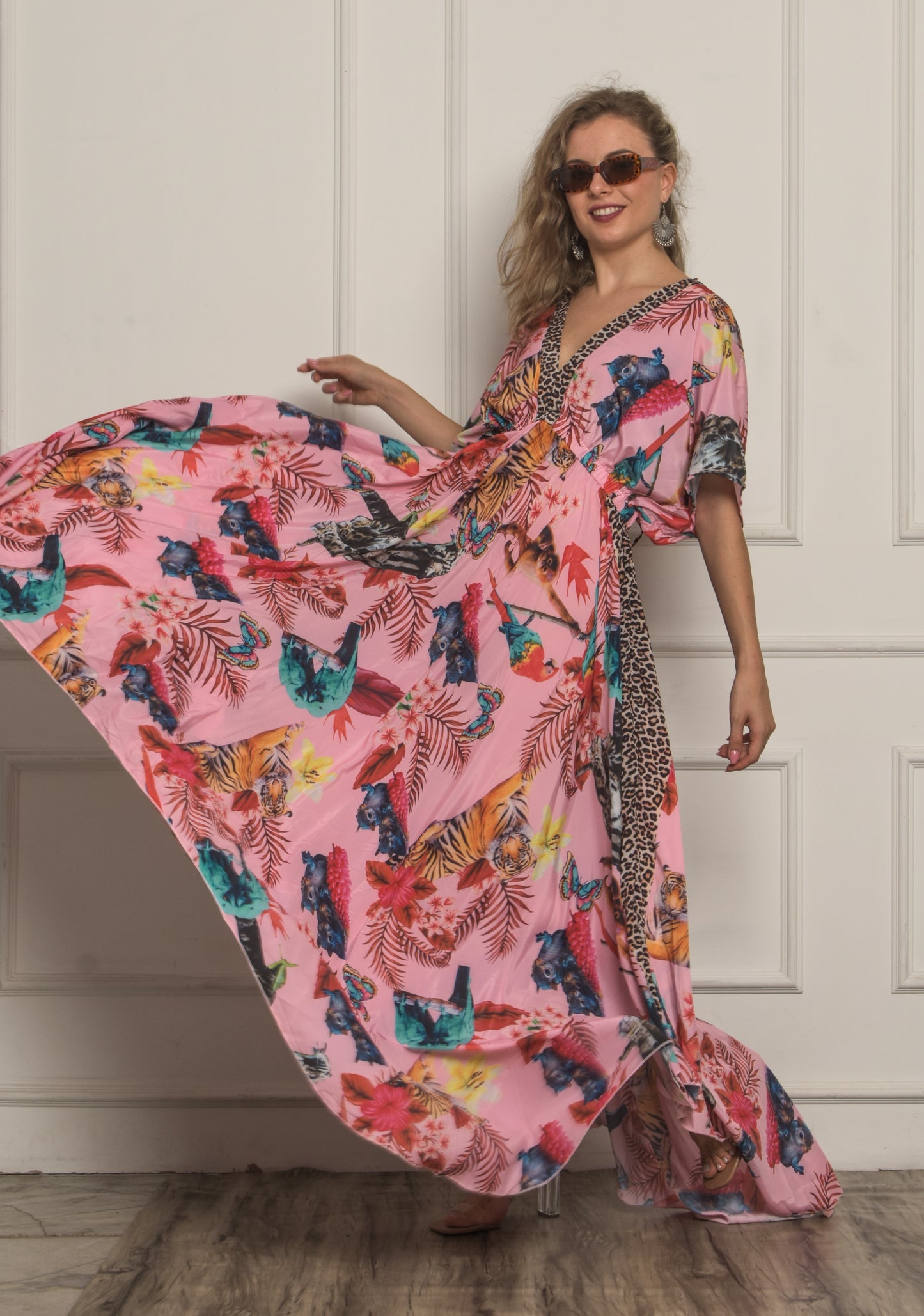 Krakshi - Dusty Pink Floral Flary Dress for Women