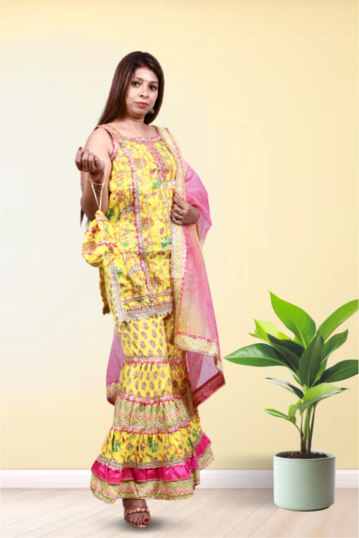 Yellow Cotton Sharara Set for women |Girls | Ladies