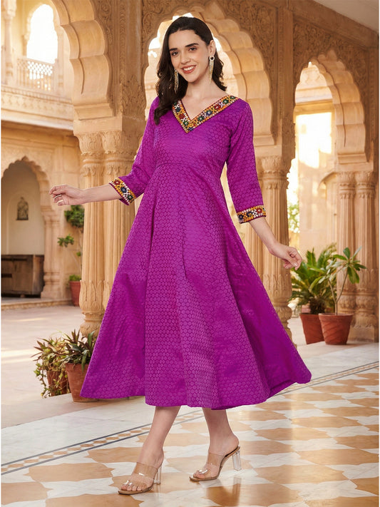 Kuberakshi Embroidered V-Neck Anarkali Midi Dress