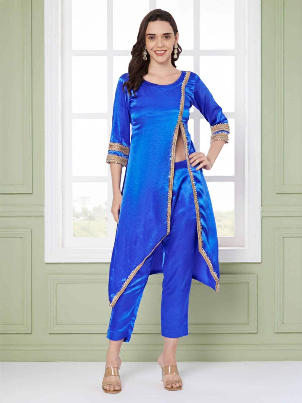 Heavy satin Long Kurti with Plazzo Pant