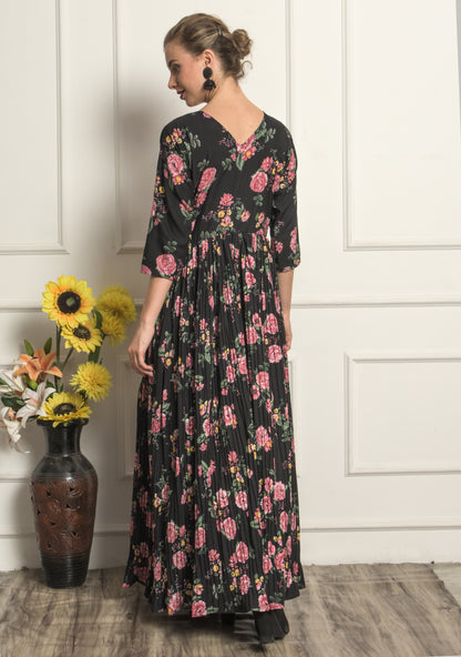 Black Georgette Floral Printed Gown for Women! ,Ladies, Girls- Party Wear