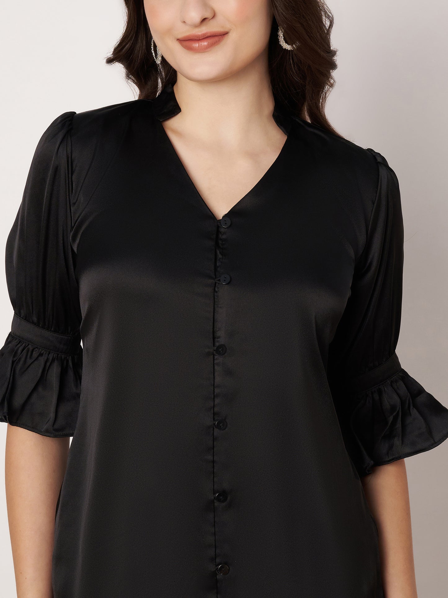 Kuberakshi-Black Crape long Shirt