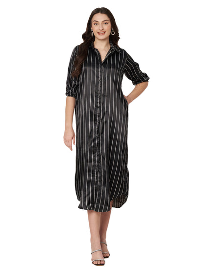 Kuberakshi- Black Strip Long shirt style dress