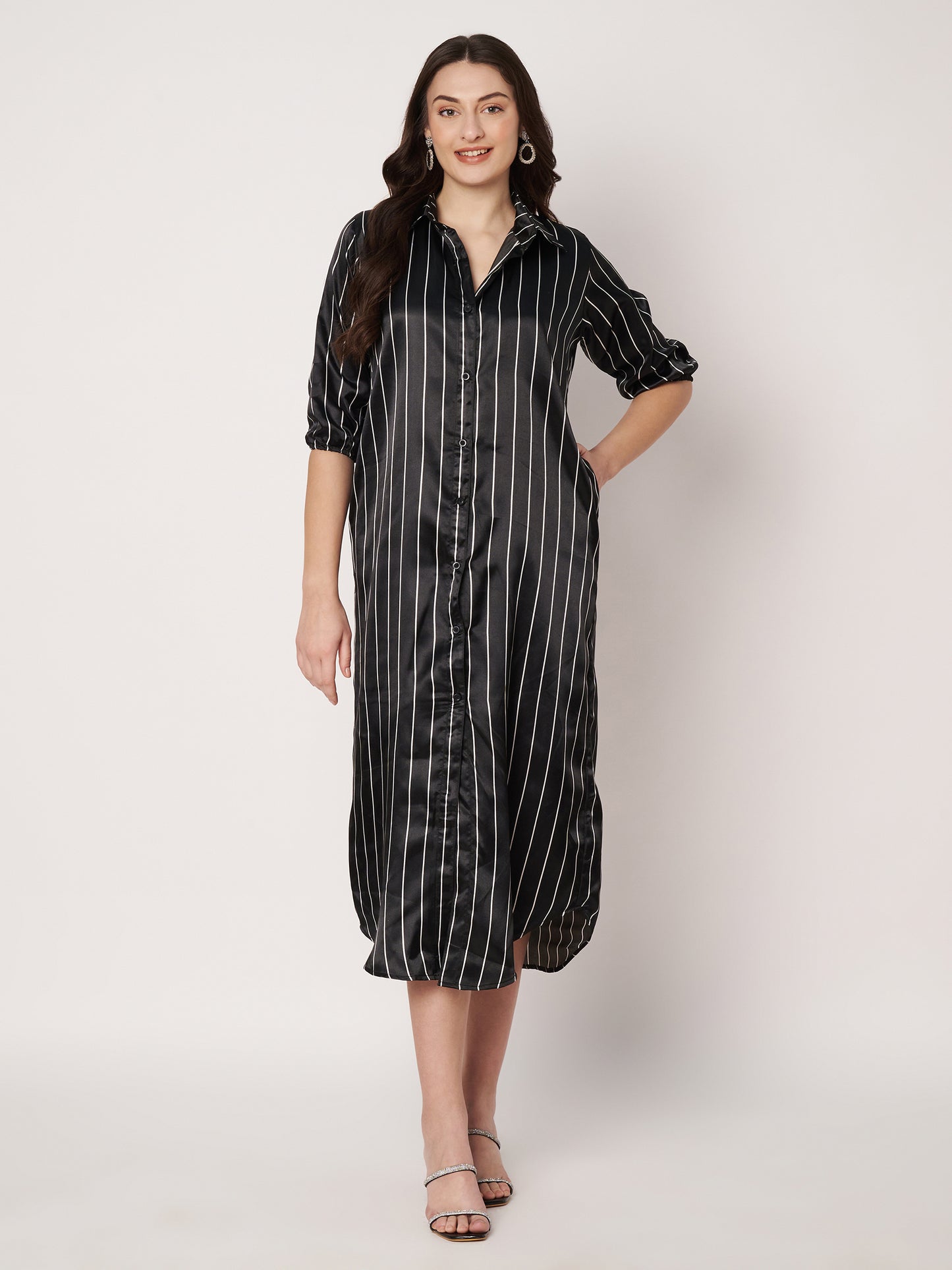 Kuberakshi- Black Strip Long shirt style dress