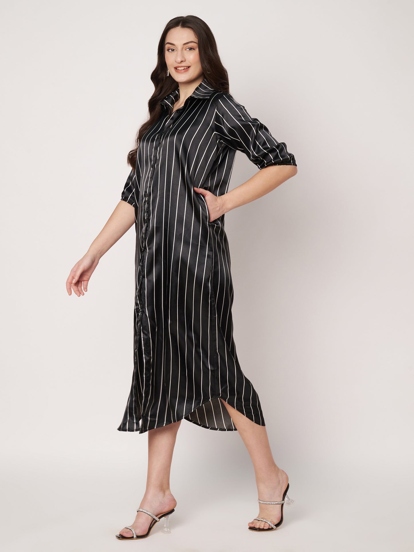 Kuberakshi- Black Strip Long shirt style dress