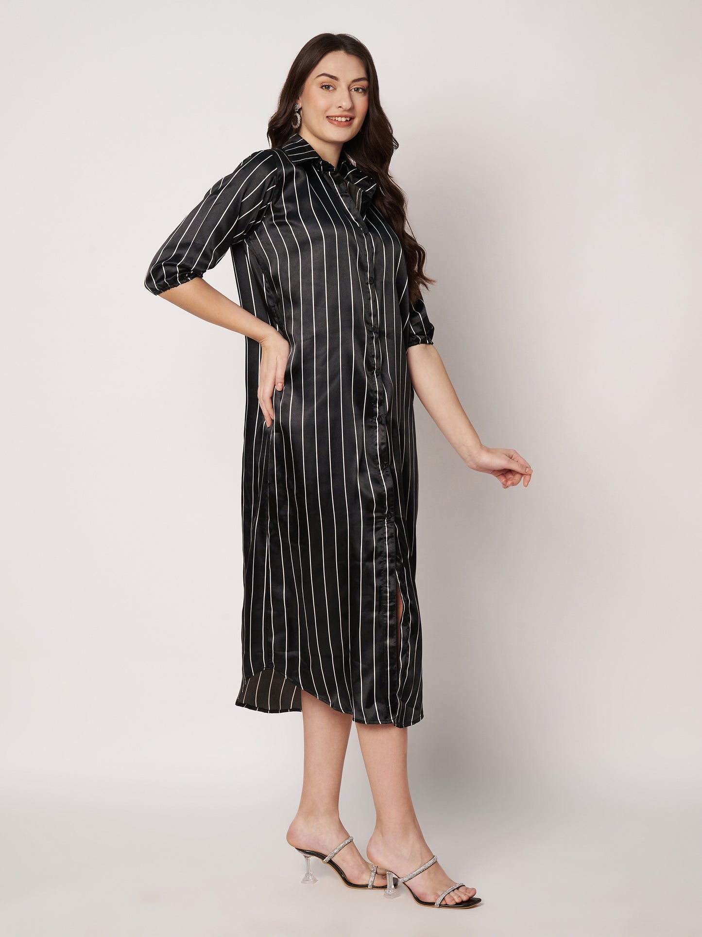 Kuberakshi- Black Strip Long shirt style dress