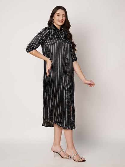 Kuberakshi- Black Strip Long shirt style dress