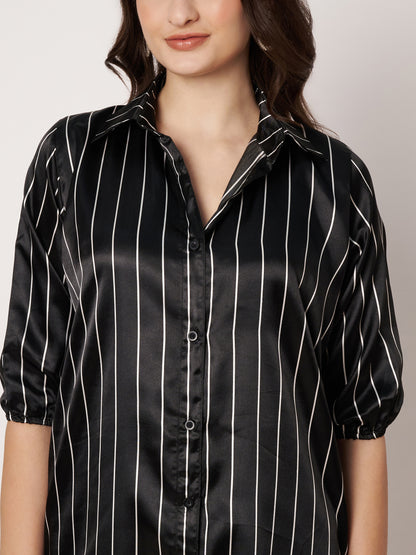 Kuberakshi- Black Strip Long shirt style dress