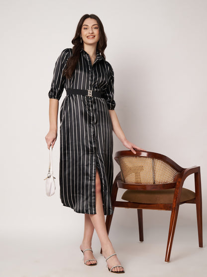 Kuberakshi- Black Strip Long shirt style dress