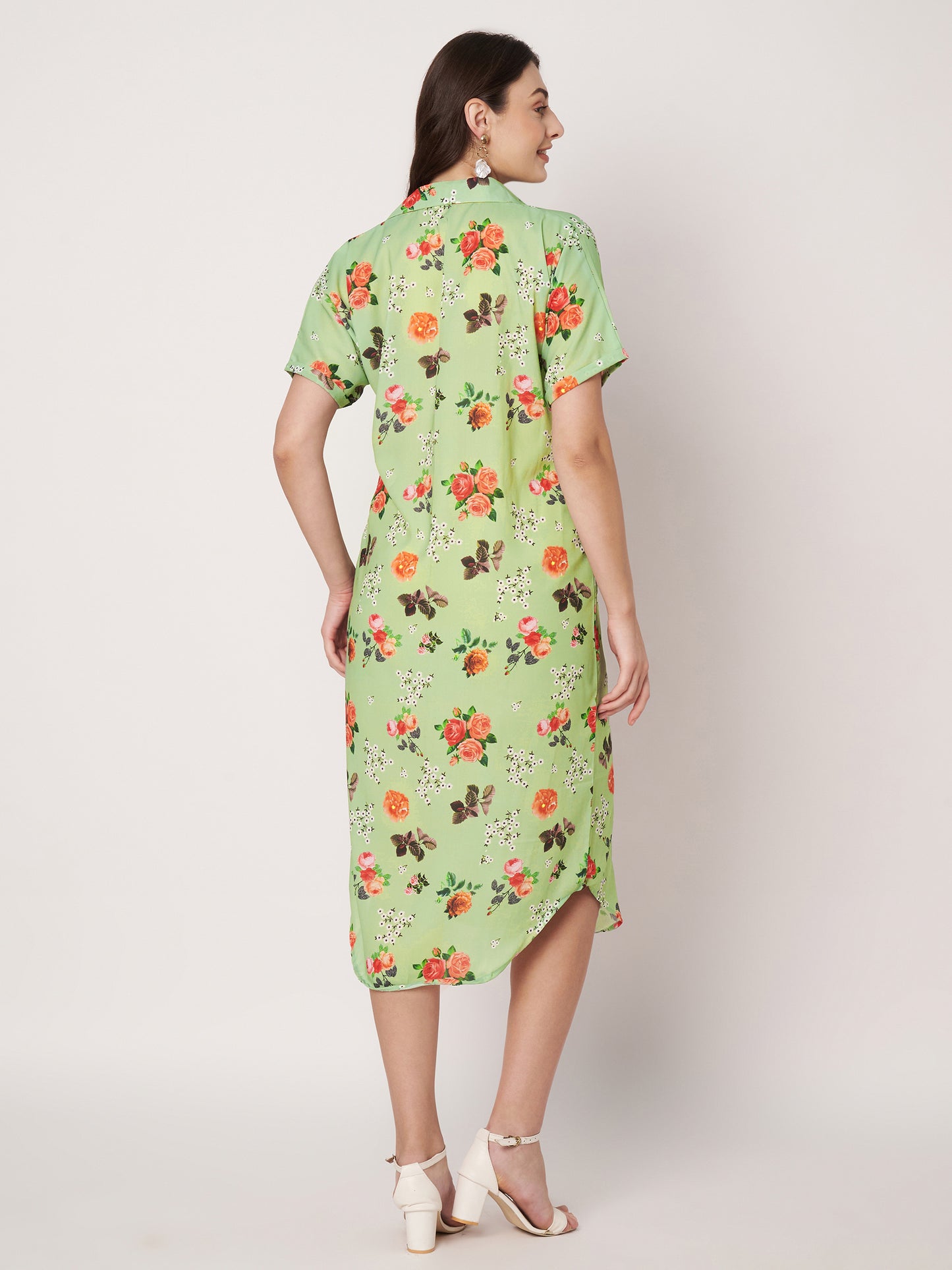 Kuberakshi- Pista Green with Rose flowers long dress with Korean sleeves