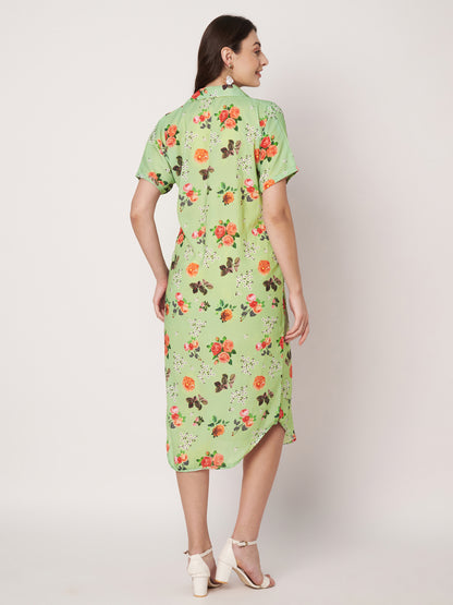 Kuberakshi- Pista Green with Rose flowers long dress with Korean sleeves
