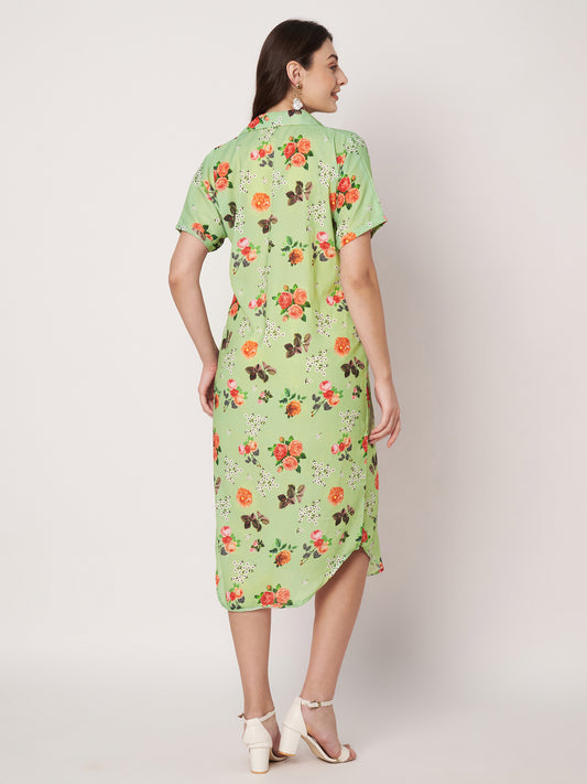 Kuberakshi- Pista Green with Rose flowers long dress with Korean sleeves
