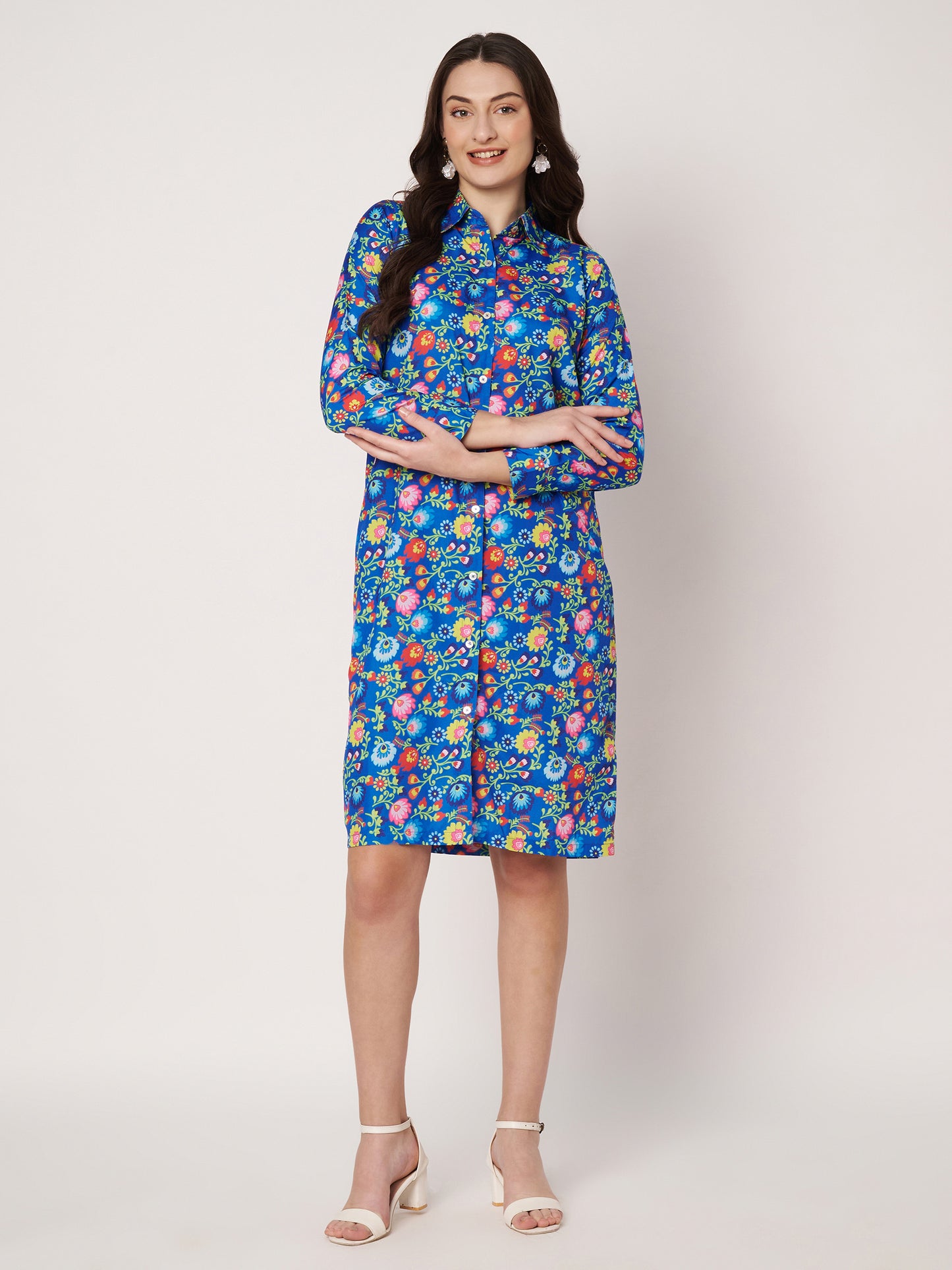 Kuberakshi- Blue floral Midi shirt Dress