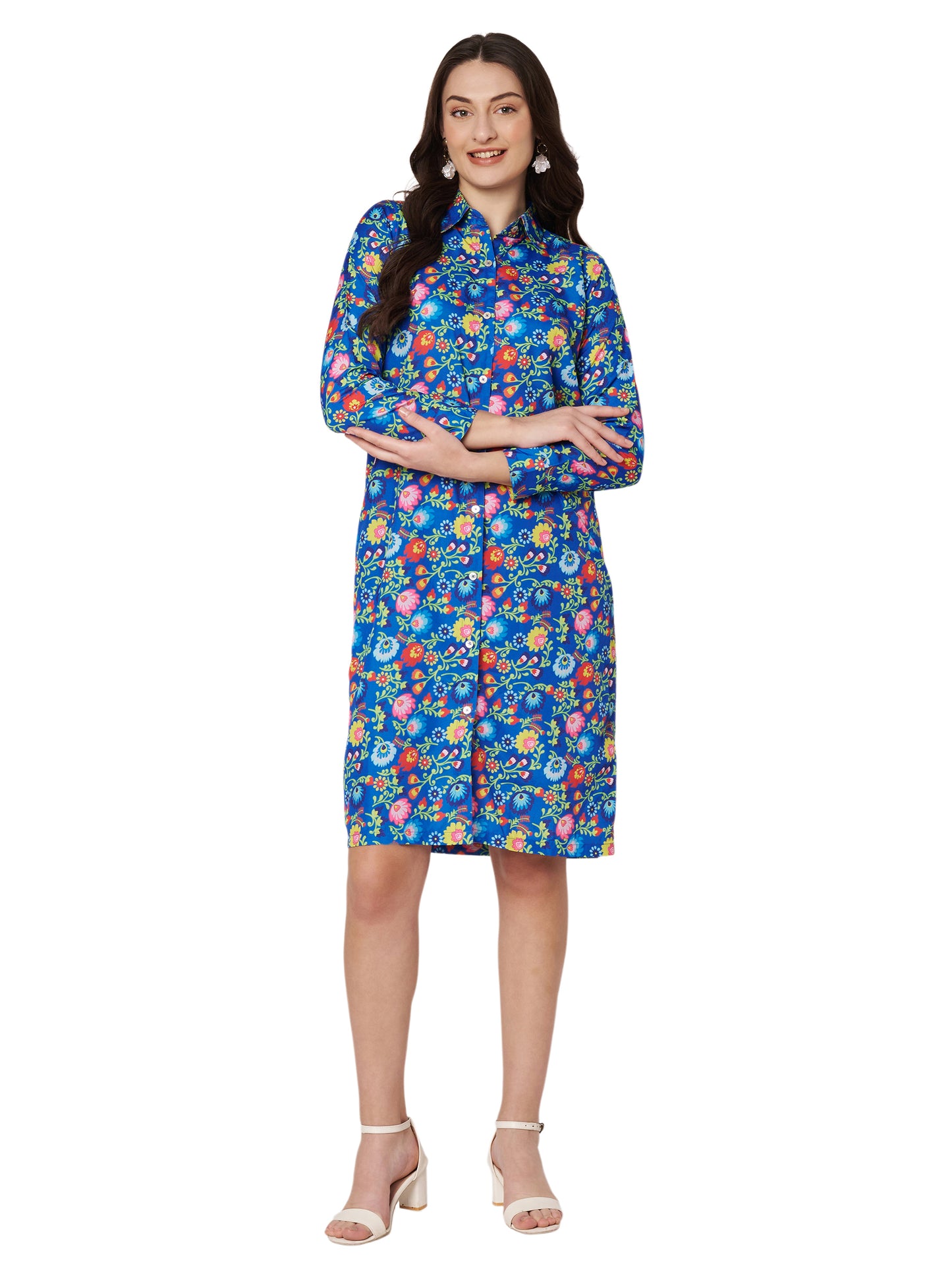 Kuberakshi- Blue floral Midi shirt Dress