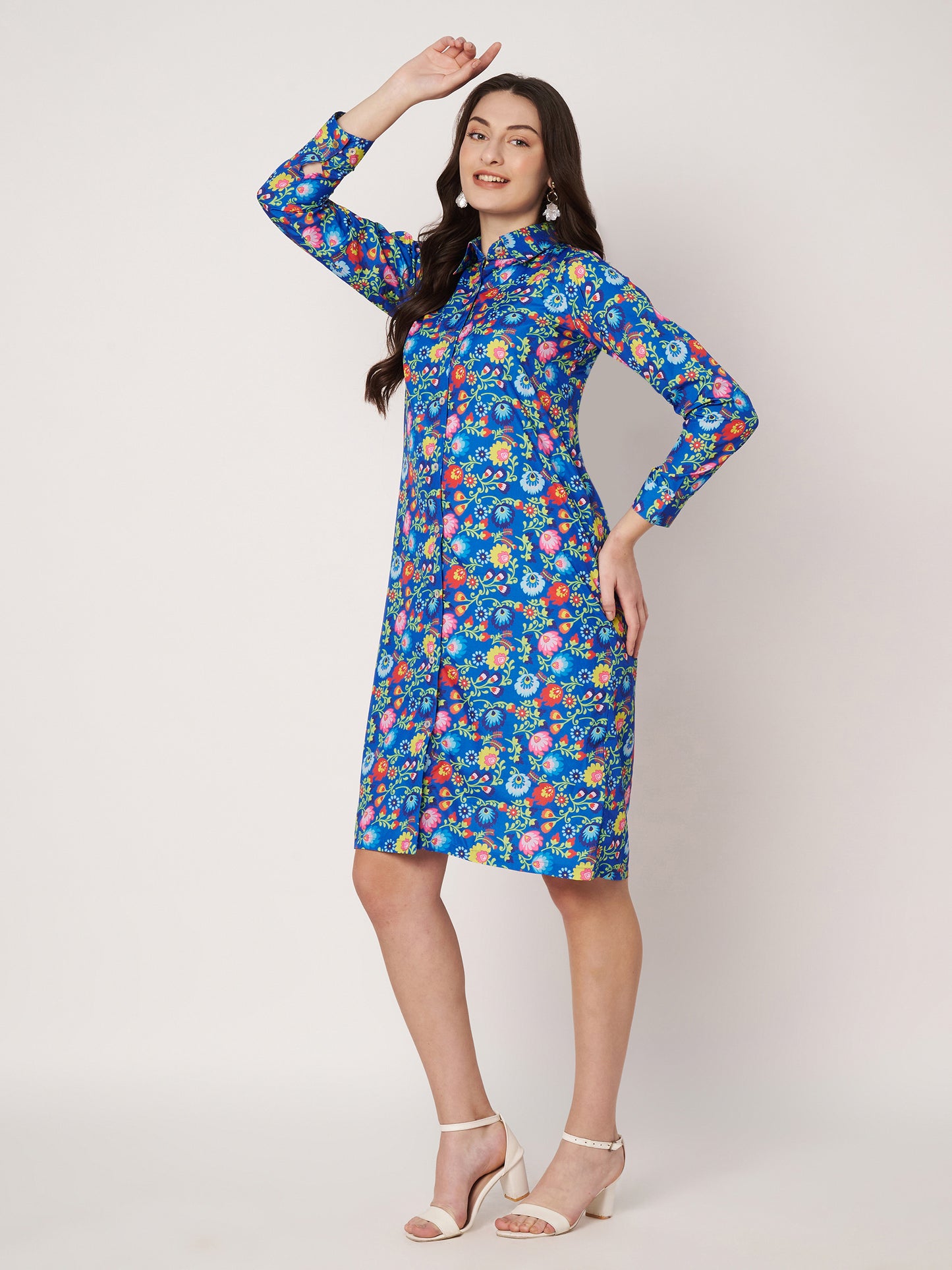 Kuberakshi- Blue floral Midi shirt Dress