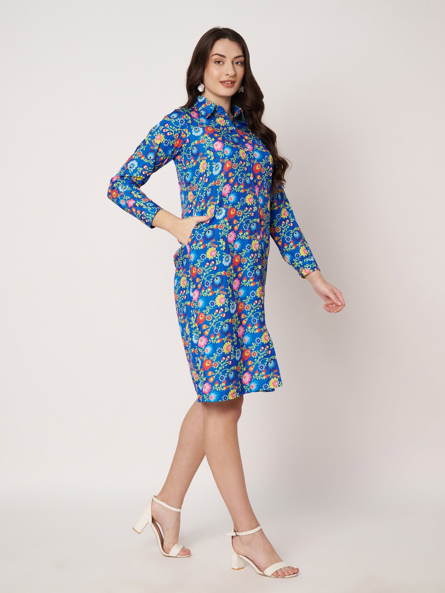 Kuberakshi- Blue floral Midi shirt Dress