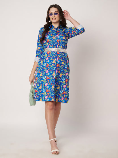 Kuberakshi- Blue floral Midi shirt Dress