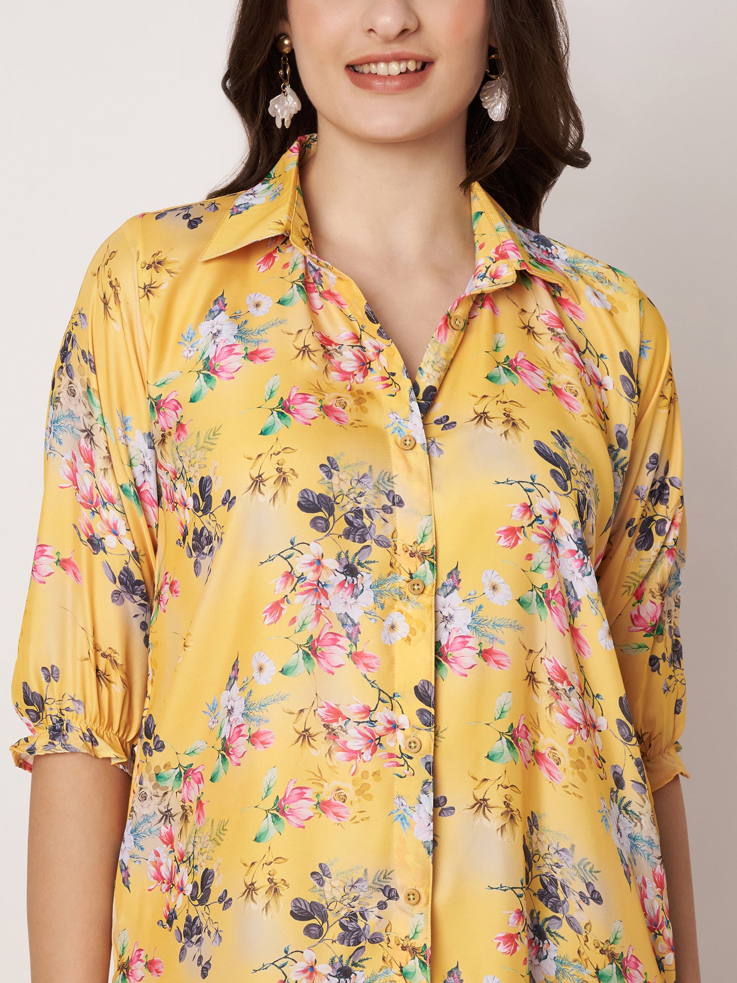 Kuberakshi- Dark yellow with jungle print long shirt style dress