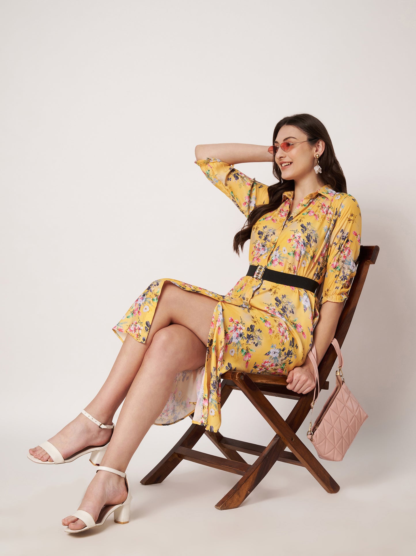 Kuberakshi- Dark yellow with jungle print long shirt style dress