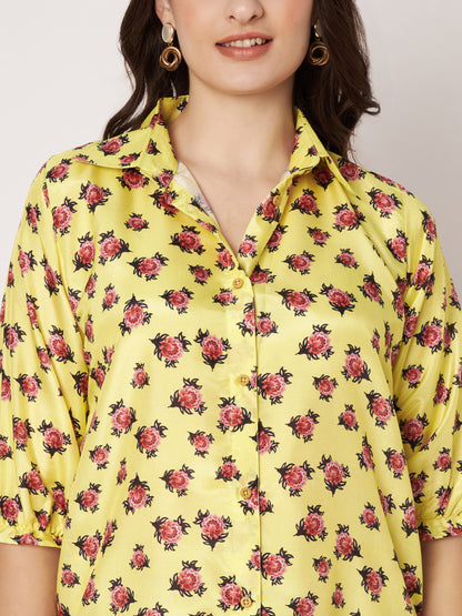 Kuberakshi -Yellow with small flower print shirt style long dress